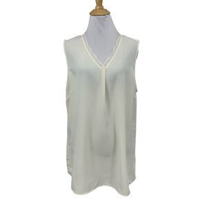 Soft Surroundings Top Womens Extra Large Ivory V Neck Sleeveless Sheer Trim Tank